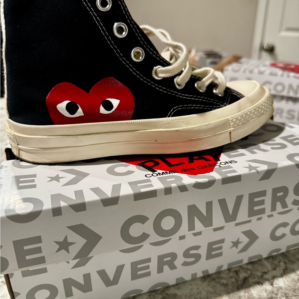 Black High-Top Sneakers with Red Heart